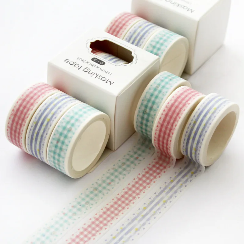

3 pcs/pack Lace Grid Kawaii Planner Handbook Decorative Paper Washi Masking Tape set School Supplies Stationery