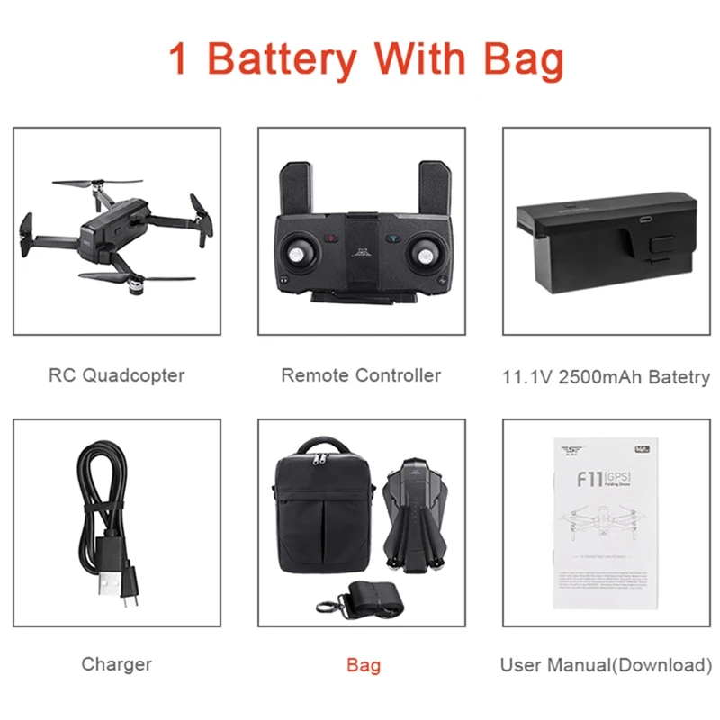 1 battery with bag SJRC F11 PRO gps 5G Wifi 500 m FPV с 2 K широкоугольной камерой 28 минут время полета бесщеточный складной Радиоуправляемый Дрон Квадрокоптер RTF - Цвет: 1 battery with bag