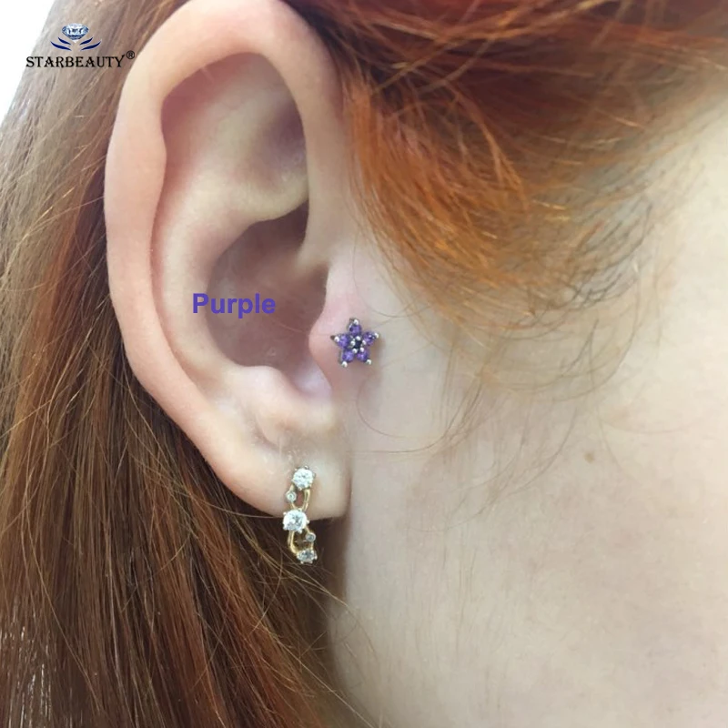2 pcs/lot 16G 1.2x6mm Six Bijoux Flower Tragus Ear Piercing Oreja White Gem Star Helix Cartilage Earrings Studs Jewelry | Украшения и