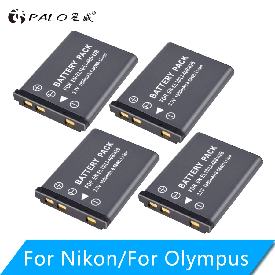 

PALO 4PCS 1800 mAh EN-EL10 EN EL10 LI-42B Li-40B LI42B 40B camera battery for nikon OLYMPUS U700 U710 FE230 FE340 FE290 FE3