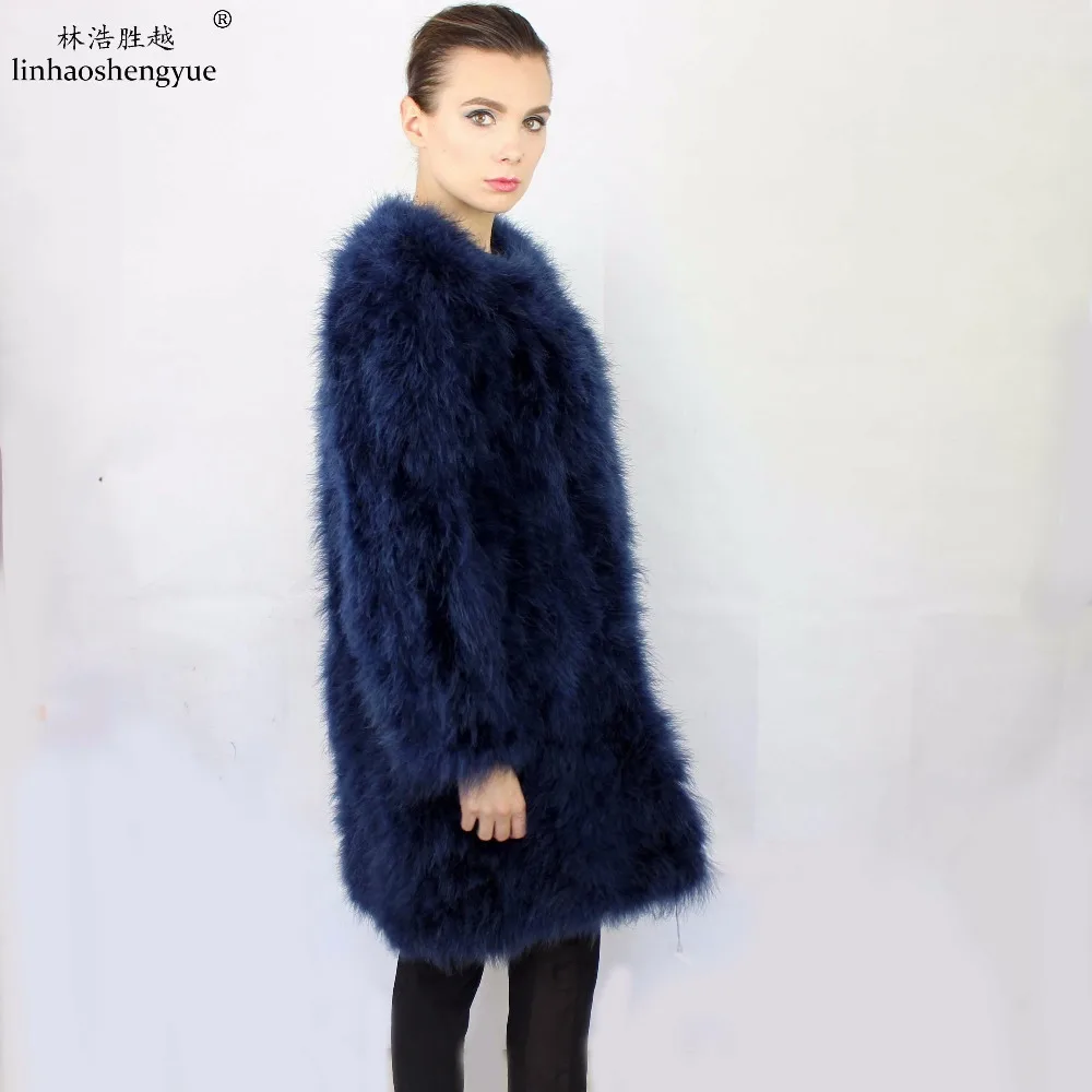 Linhaoshengyue 2014 длинная 80 см Дизайнерская верхняя одежда ручной работы из страусиной