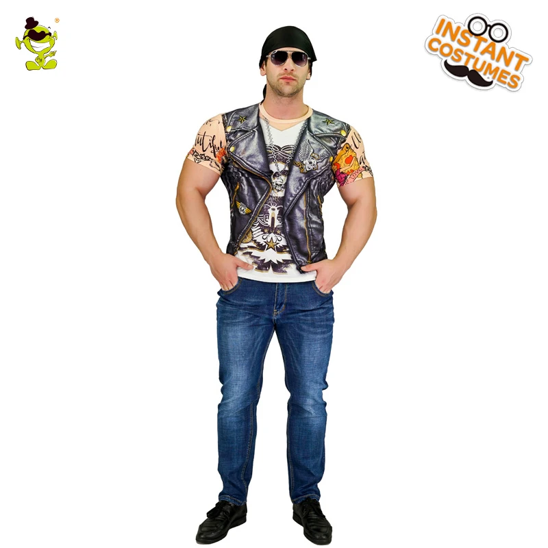 

Men's 3D Digital Printing T-Shirt Men's Biker Tattoos Vest Costume Hot Sale Party Cosplay Biker Costumes