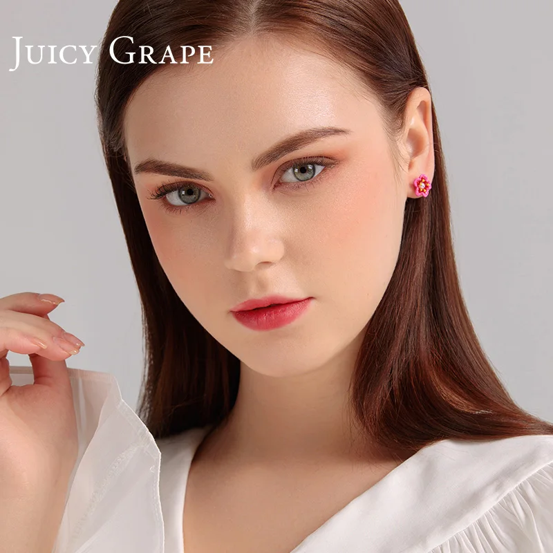Juicy Grape Enamel Plum blossom New Stud Earrings girl Korean French Simple | Украшения и аксессуары