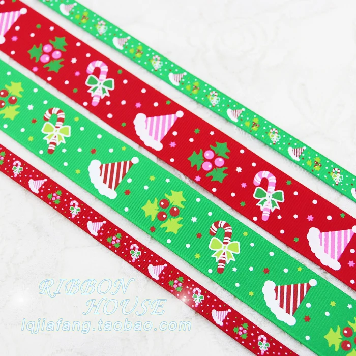 Высокое качество 1 см 2 5 Красная Зеленая печатная шляпа Grosgrain лента подарочная