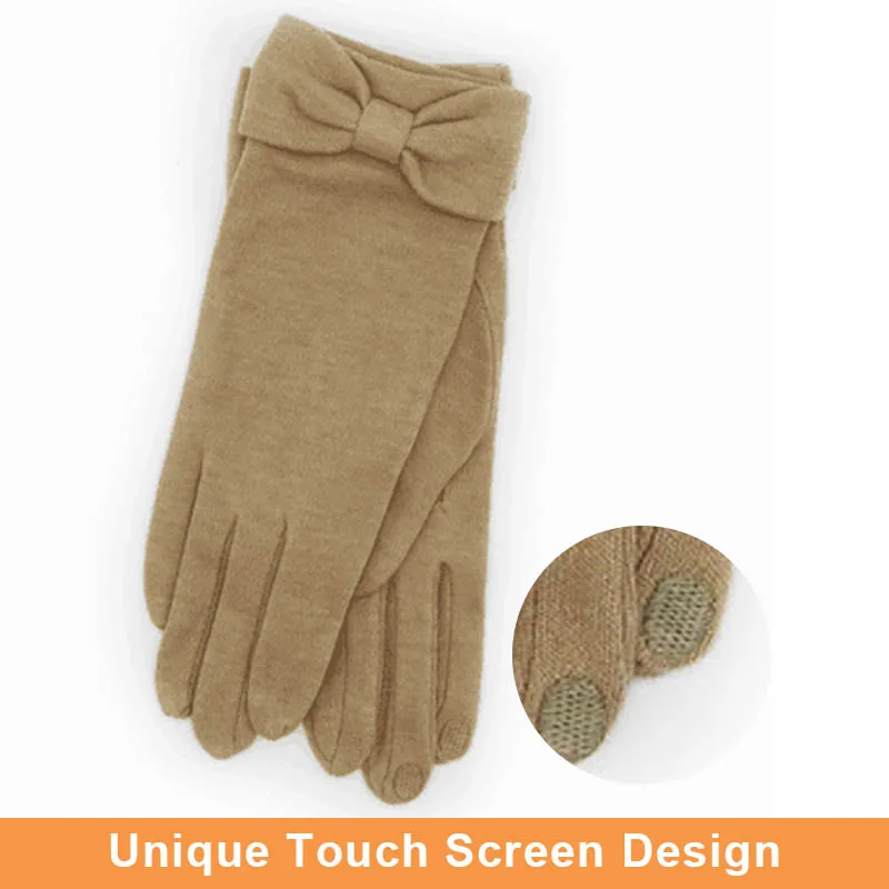 Перчатки женские зимние теплые мягкие митенки из волокна с милым бантом и