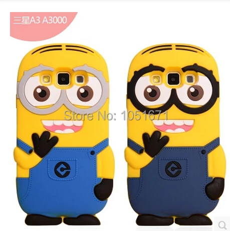 3D Cartoon Despicable Me Yellow Minion Silicon Cases for For Samsung Galaxy A3 A3000 Cell Phone Cover |