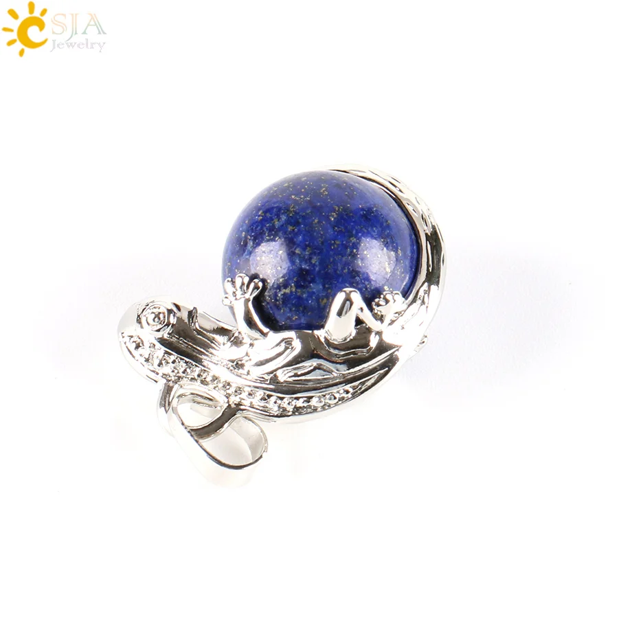 Lapis Lazuli CSJA мужские ювелирные изделия Ящерица Геккон ожерелья в виде животных подвески из натурального камня бисером круглый шар опал лазурит женские ювелирные изделия E286 - Окраска металла: Lapis Lazuli