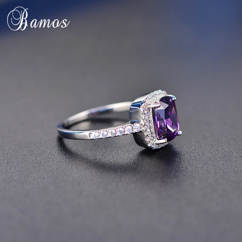 Bamos Purplr/Белый/Синий Геометрический Циркон Обручальное кольцо роскошные белые