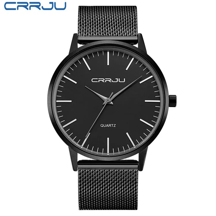 New Fashion Mens Watches Top Brand Luxury CRRJU Men Quartz Watch Mesh Band Stainless Steel Ultra Thin Clock Relogio Masculino | Наручные