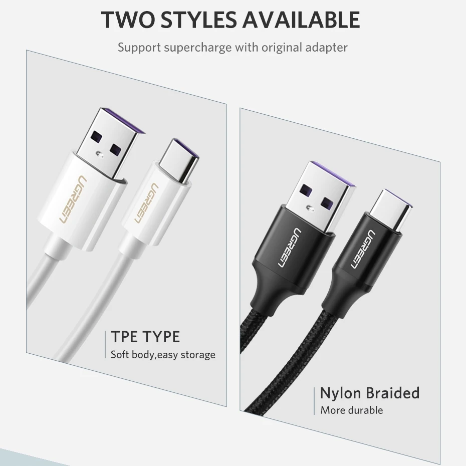 Кабель usb type c Ugreen 5A кабель для быстрой зарядки и передачи данных 3 1 Для huawei P20 P30 mate