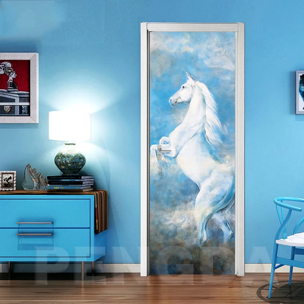 Door XRN1475-02 Наклейка для декора, самоклеящаяся, животные, лошадь, дверь спальни, холст, печать, художественная картина, сделай сам, ремонт, настенная, водонепроницаемая, дизайн для дома - Цвет: Door XRN1475-02