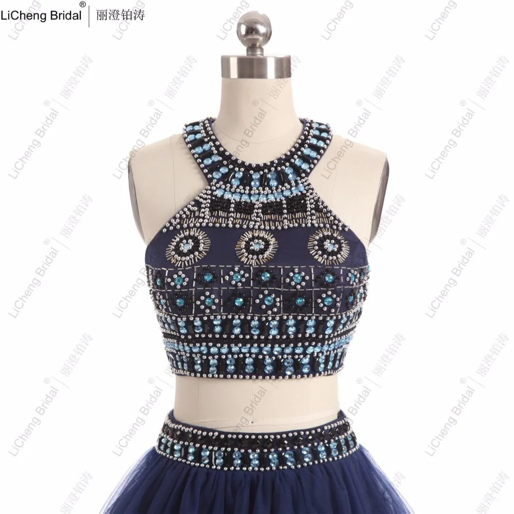 2017 две пьесы мини dressescollar коктейль юбка Половину Бисероплетение Холтер спинки