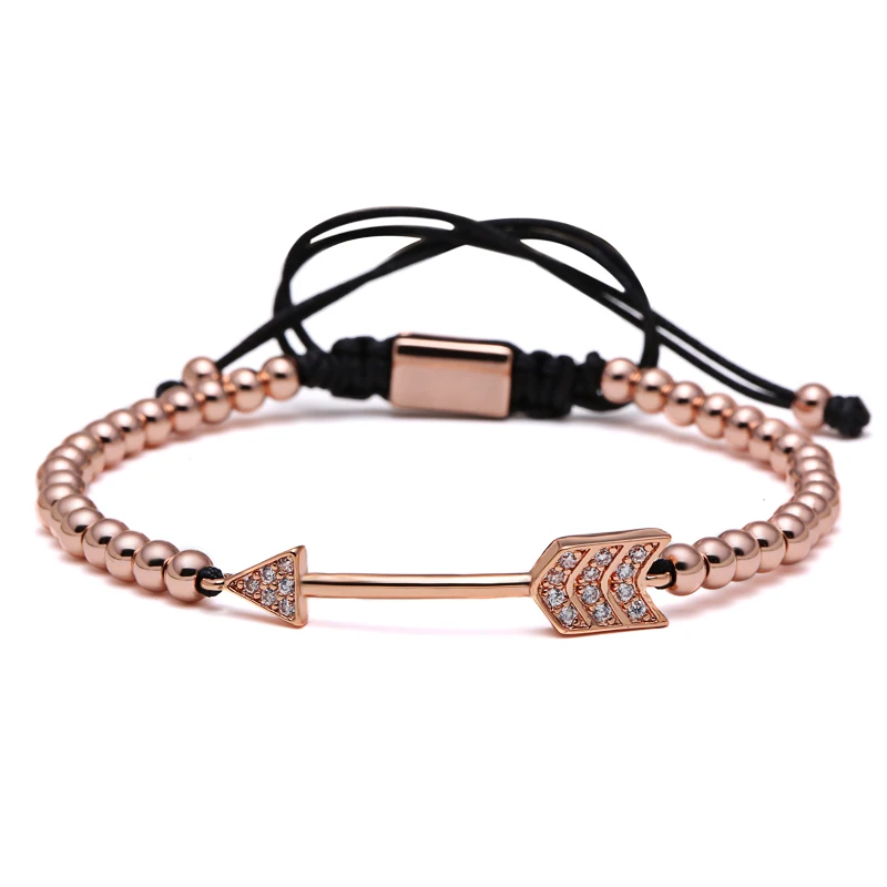 Mcllroy Золотой Круглый бисер мужской браслет прозрачный Циркон Pave Arrow Charm Braiding