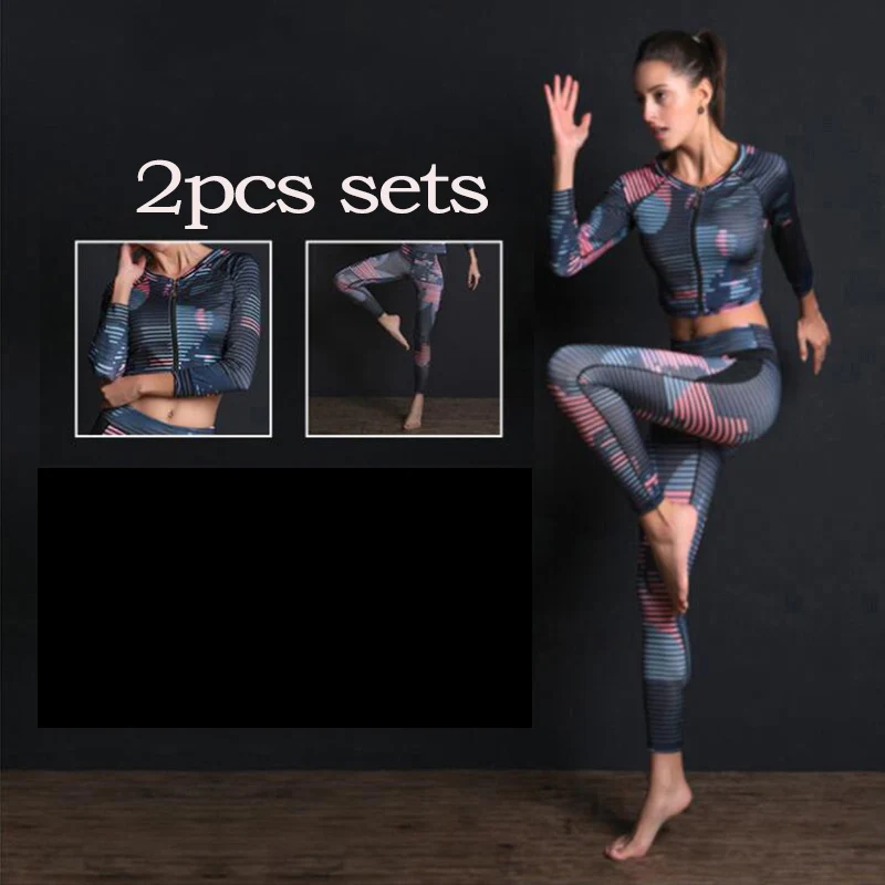 2PCS Sets Комплекты для йоги, женский спортивный костюм, спортивная одежда для фитнеса, комплект с леггинсами для бега, спортивный бюстгальтер+ пальто+ штаны для тренировок, спортивный комплект для йоги - Цвет: 2PCS Sets