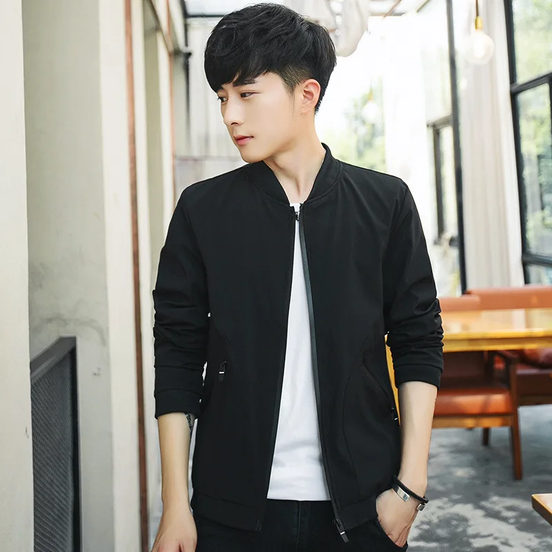 

Spring Autumn Men's Baseball Jackets Student Solid Color Simple Casual Stretch Fabrics Breathable Slim Jackets Coats