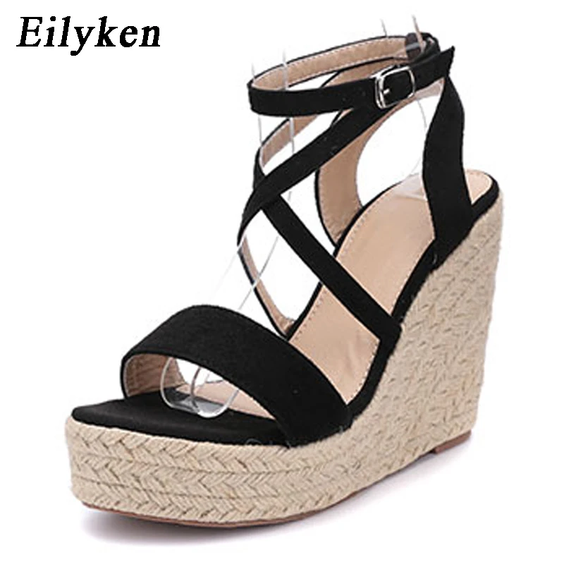 Eilyken женские босоножки на платформе 4 см пикантные модные женские туфли в римском стиле на танкетке с открытым носком сандалии черного и коричневого цвета Размеры 35-40