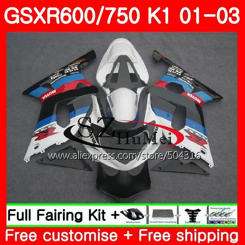 

Body For SUZUKI GSX-R600 GSXR 600 white black GSXR 750 01 03 GSX-R750 29SH10 K1 GSXR750 01 02 03 GSXR600 2001 2002 2003 Fairing
