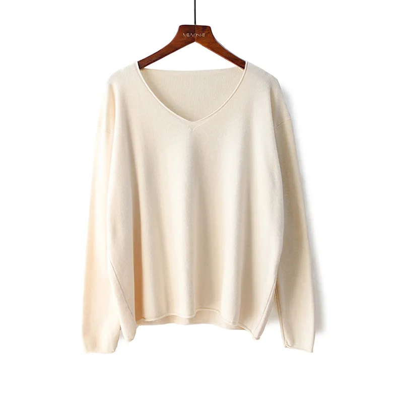

spring autumn v-neck loose knit sweater women Leisure loose pullovers Long Sleeve big size female sweater cc442
