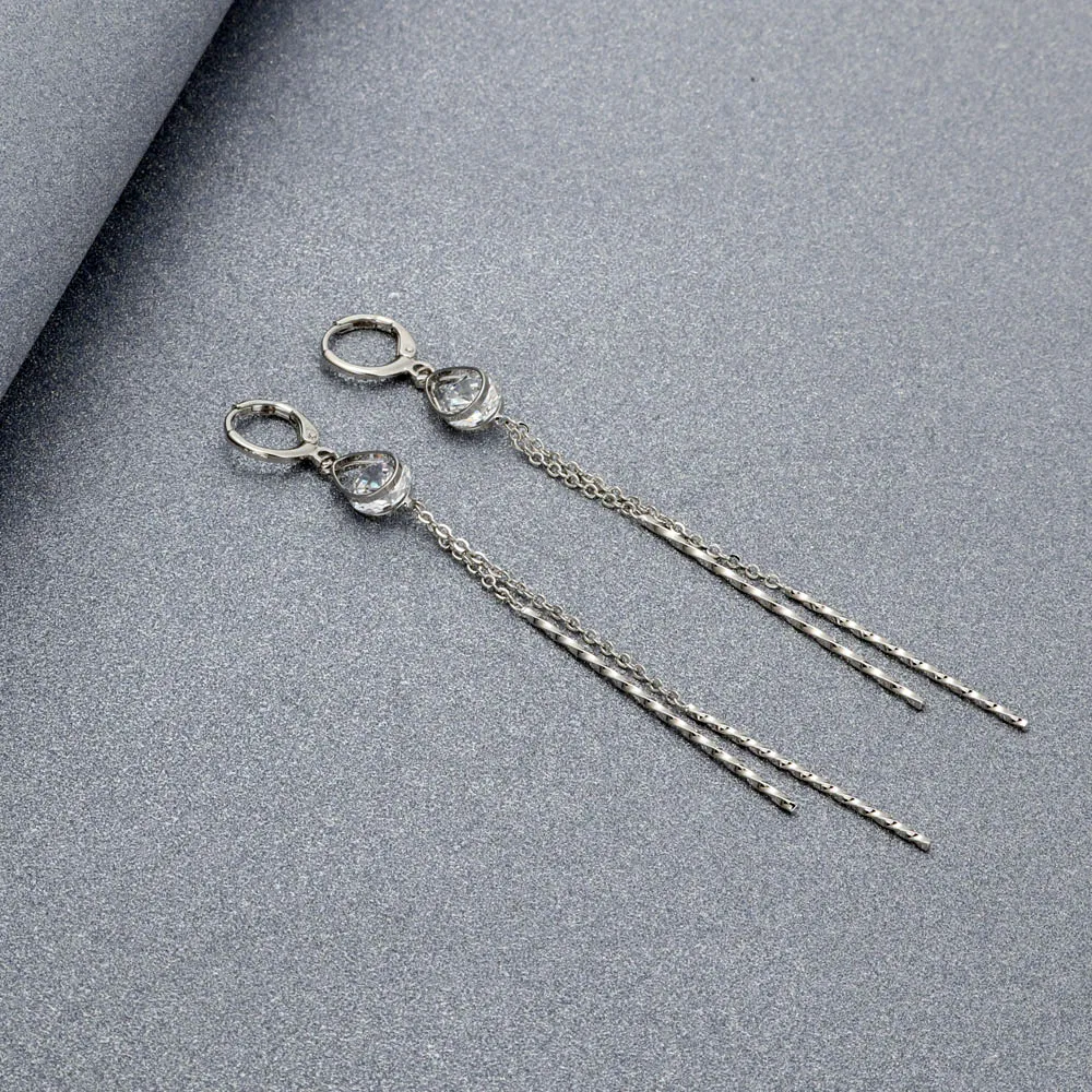 FINDYOU Long Tassels Drop Earrings For Women Water Shape Cubic Zirconia Dangle Fashion Jewelry Best Gift E0104 | Украшения и