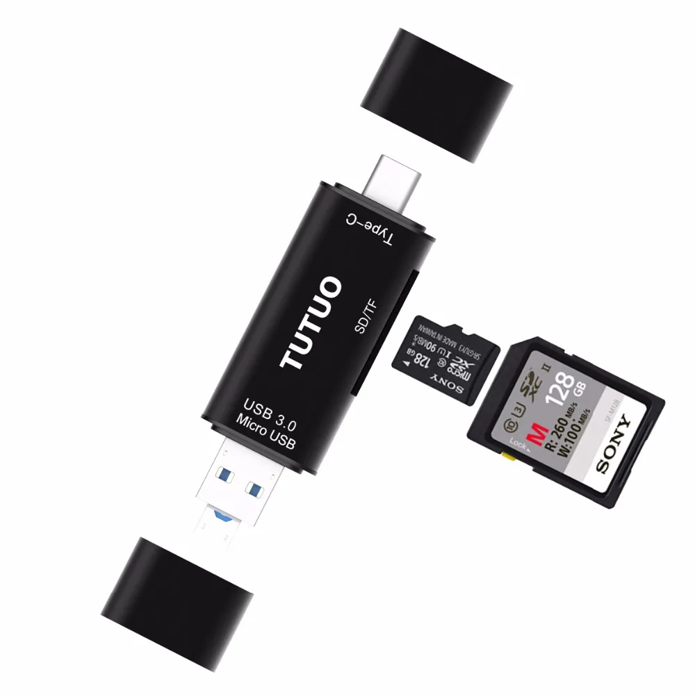 TUTUO SD/Micro SD (TF) USB кардридер 3 в 1 универсальный usb type C A 0 и Micro OTG адаптер для SDXC SDHC