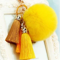 zoshi fashion women rabbit fur cony hair ball pompom charm thrice tassel keychain car handbag key ring pendant