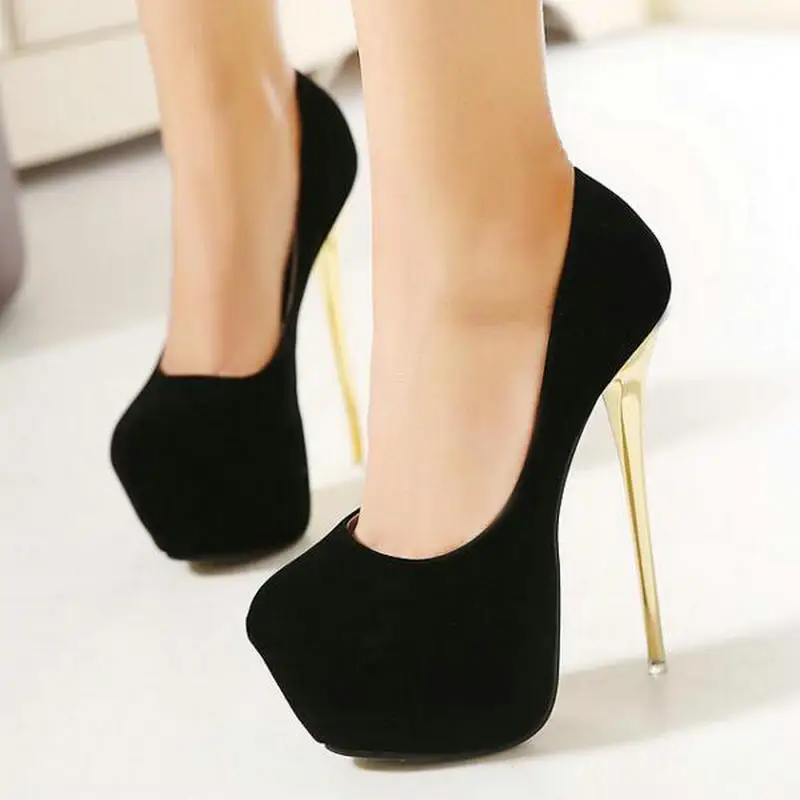 dropship Sexy Pumps Wedding Women Fetish Shoes Concise Woman Latform Very High Heel Stripper Flock 16 cm Size 34-40 | Обувь
