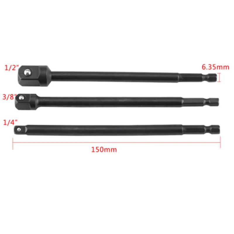 

1/4" 3/8" 1/2" Extension Drill Bit Bar Hex Socket Driver Shank Adapter Tools Kit
