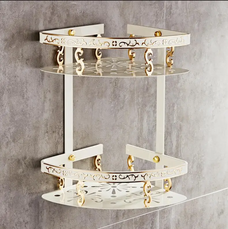Wall Mounted Ivory and Gold Aluminum Bathroom Shelf Bath Shower corner shelf Soap Holder building material | Обустройство дома