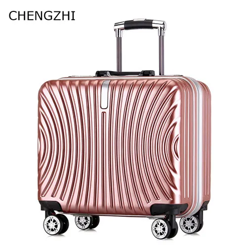 rose pink CHENGZHI 18 дюймов ABS+ PC для мужчин и женщин бизнес чемодан на колёсиках Spinner Тележка Чемодан кабина дорожные сумки на колесах - Цвет: rose pink