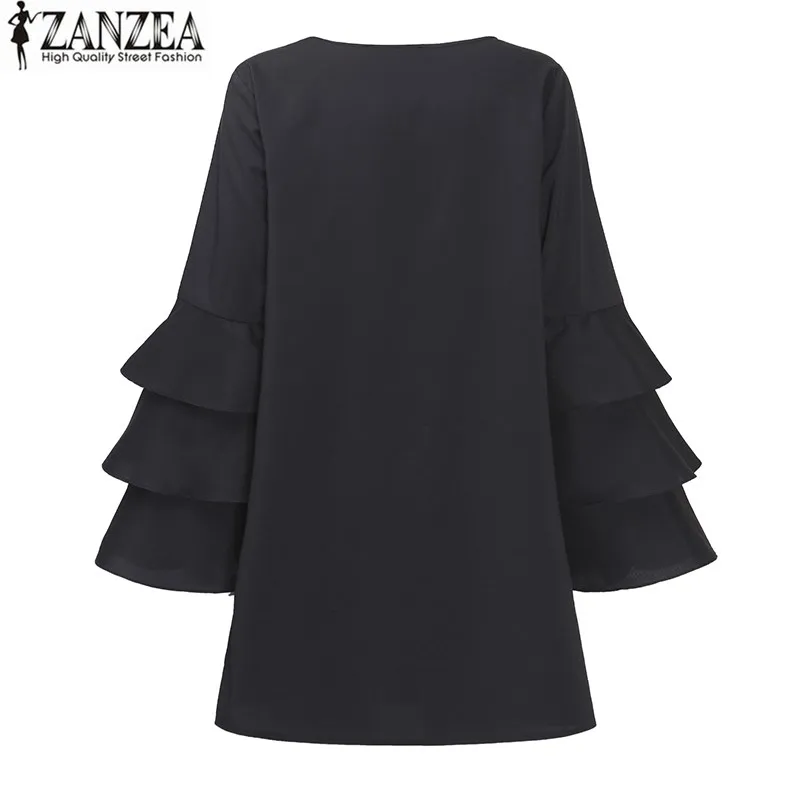 Elegant ZANZEA элегантные женские длинные расклешенные рукава мини платье