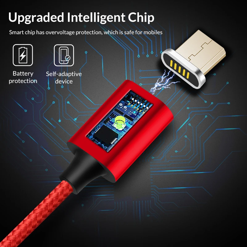 TOPK 1 м светодиодный магнитный кабель Micro usb type C для samsung Xiaomi huawei LG Магнитный
