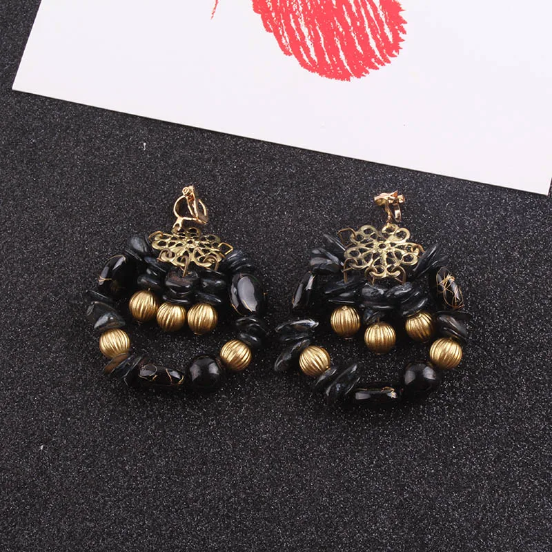 black JIOFREE, богемные серьги с подвеской без проколов, большие бусинки, Преувеличенные винтажные женские клипсы, трендовые ювелирные изделия, новинка - Окраска металла: black