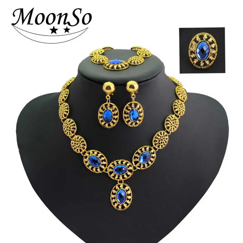 vintage jewelry set for bridal wedding african turkish statement necklace earrings india moonso nigeria J2070 | Украшения и