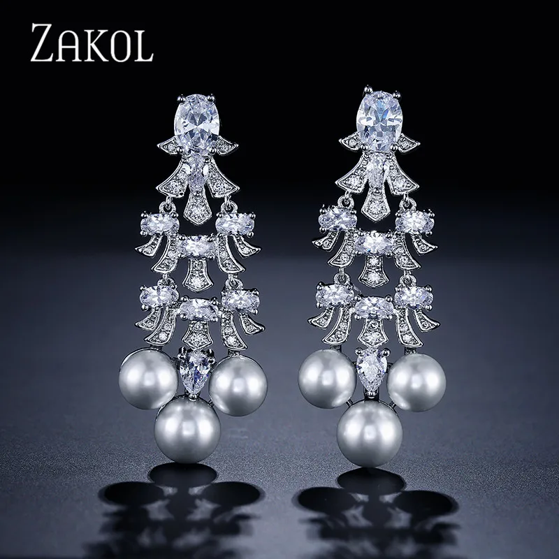 ZAKOL Роскошный Розовый кубический циркон большие длинные висячие серьги для