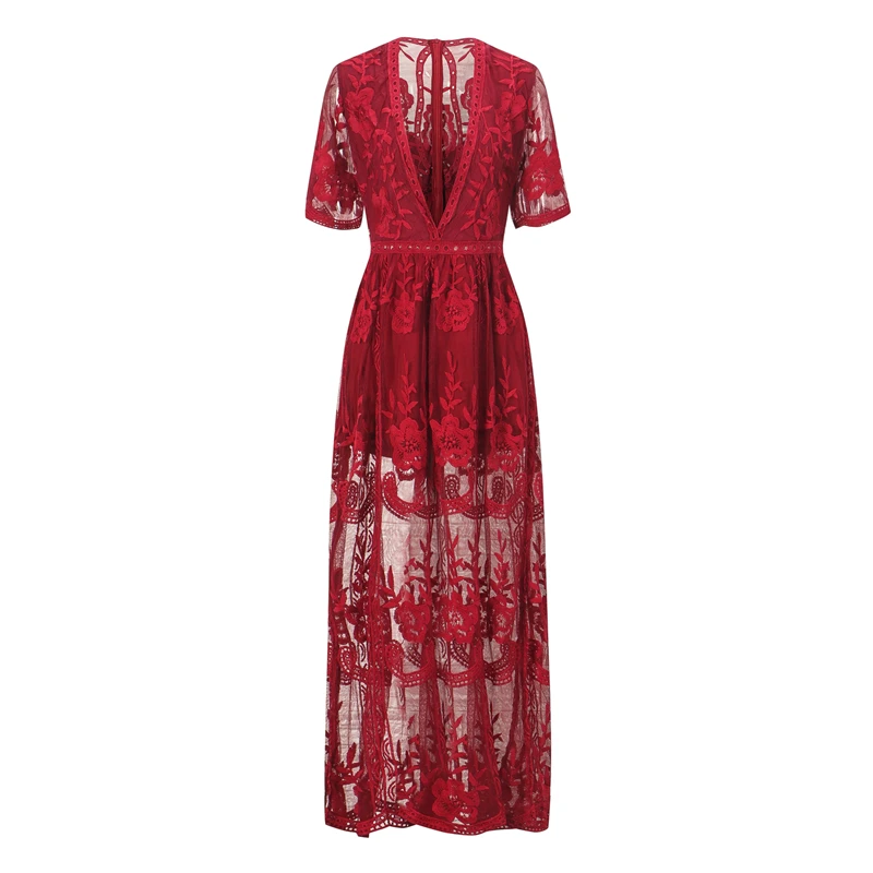 Женское кружевное платье seoaf длинное белое с глубоким вырезом на лето 2020 | Женская