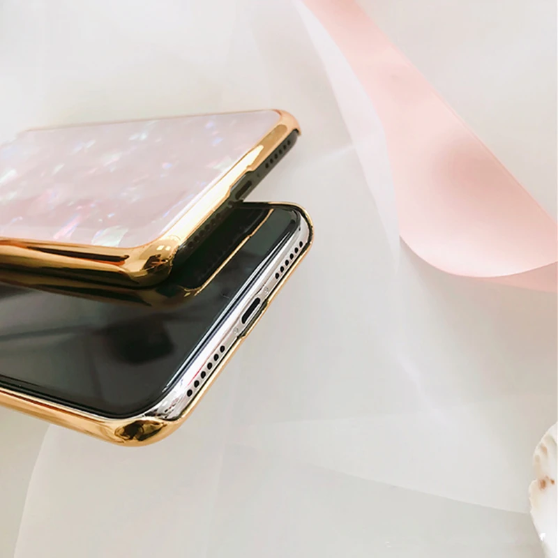 Гальванизированный Золотой ПК Жесткий мраморный розовый чехол для iPhone 6 6s 7 Plus 8 X