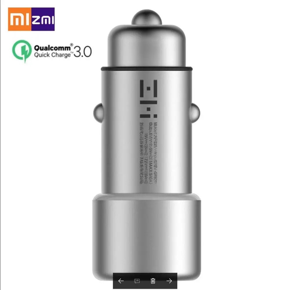 Xiaomi ZMI металлическое белое быстрое автомобильное зарядное устройство QC 3,0 с двумя usb-портами Быстрая зарядка 5В/2.4A 9В/2A 12В/1.5A для телефона Xiaomi - Тип штекера: Универсальный