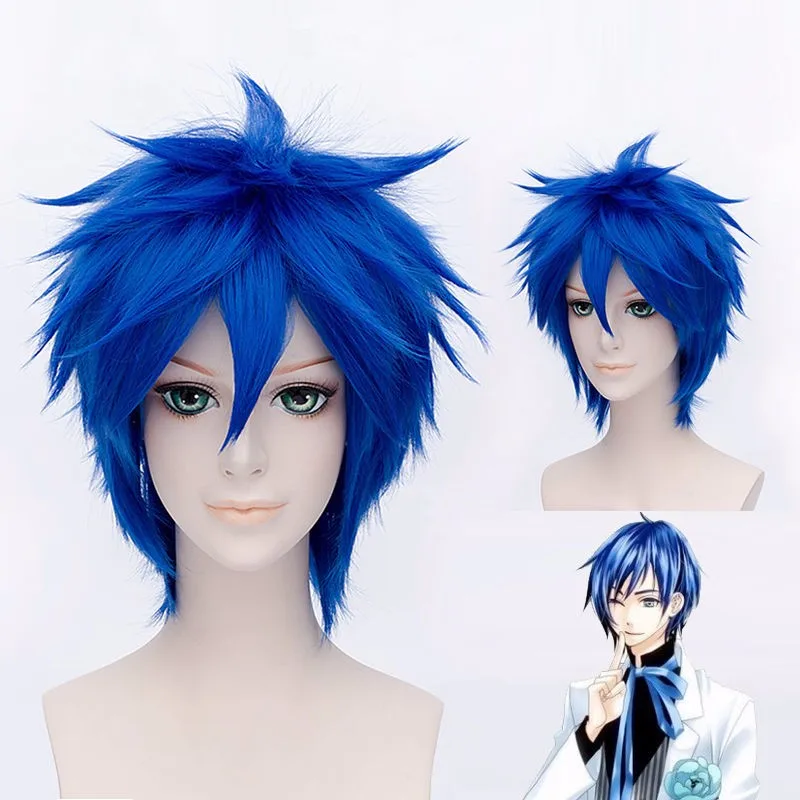 as the picture Mawaru Penguindrum Shoma Takakura, парики для косплея, синие короткие пушистые слоистые синтетические волосы для мужчин+ парик, шапка - Цвет: as the picture