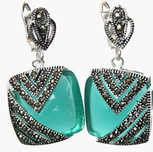Серьги ZCD из натурального зеленого опала 320 + +|marcasite earrings|opal catearrings earring |