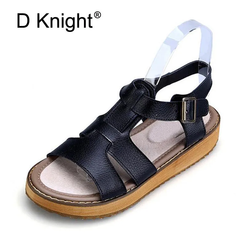 Женские летние сандалии гладиаторы на платформе с пряжкой повседневные Черные