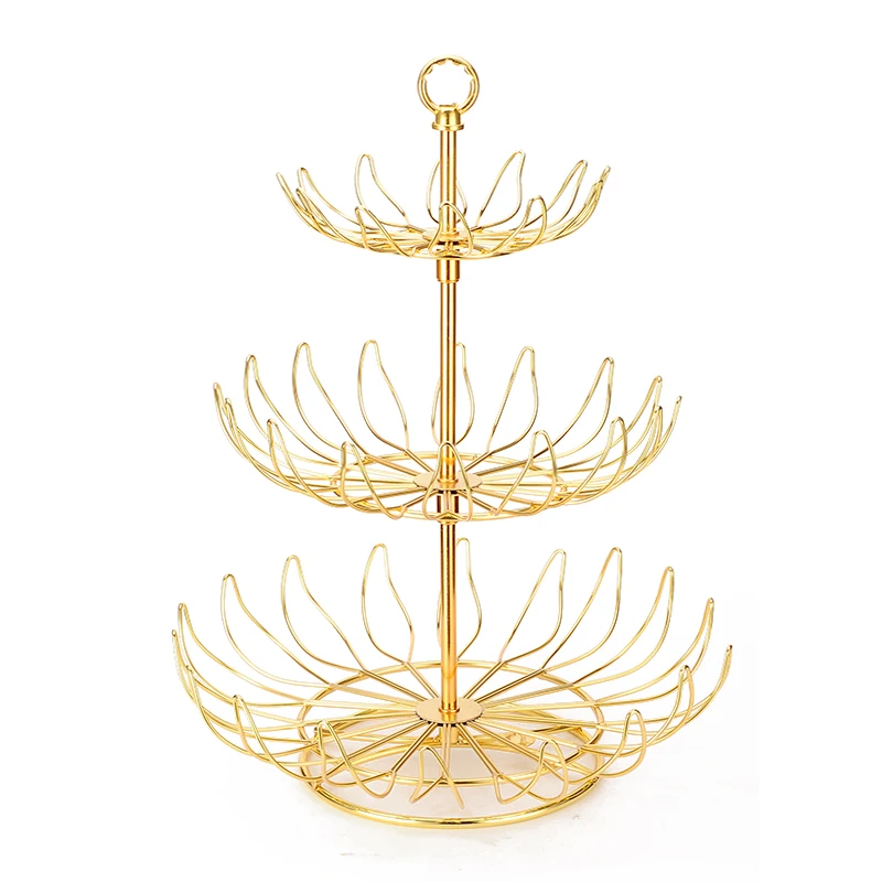 Multi-layer fruit plate modern candy pot home living room KTV fruit plate multi-function three-layer fruit basket WF7011113 - Цвет: B  Gold
