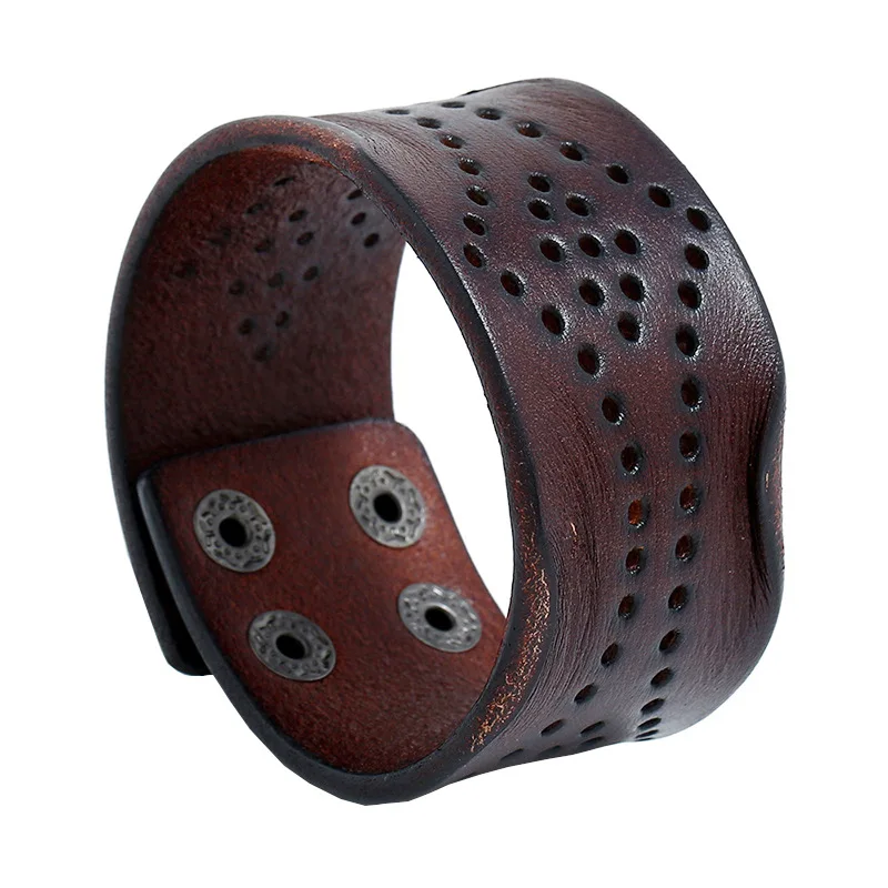 Europe and the United States simple fashion retro hollow leather punk bracelet men women wild jewelry widened | Украшения и