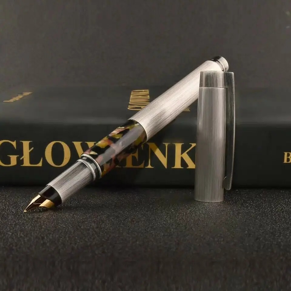 Shanghai Fuliwen 815 Fountain Pen Retro Silver Metal Celluloid Ink Pen M Nib 0.7mm Stationery Office school supplies Writing fuliwen perfect upscale silvery scales hewn fountain pen office writing gift pen free shipping