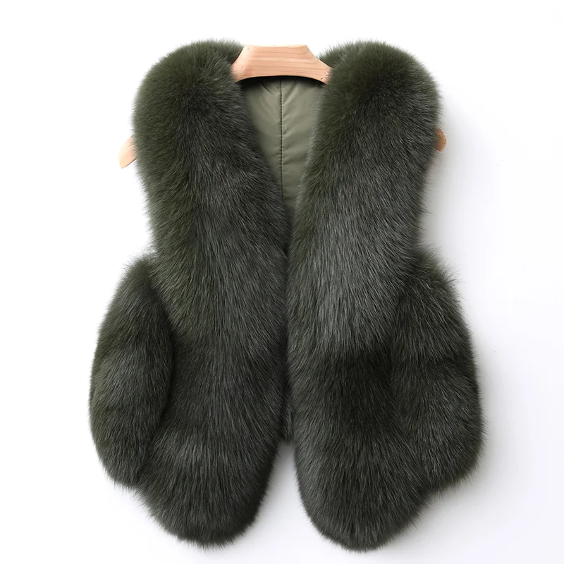 Dark Green Ethel Anderson натуральный Лисий мех жилет женский Vogue жилет из лисьего меха жилет хорошего качества натуральный мех Пушистый Жилет - Цвет: Dark Green