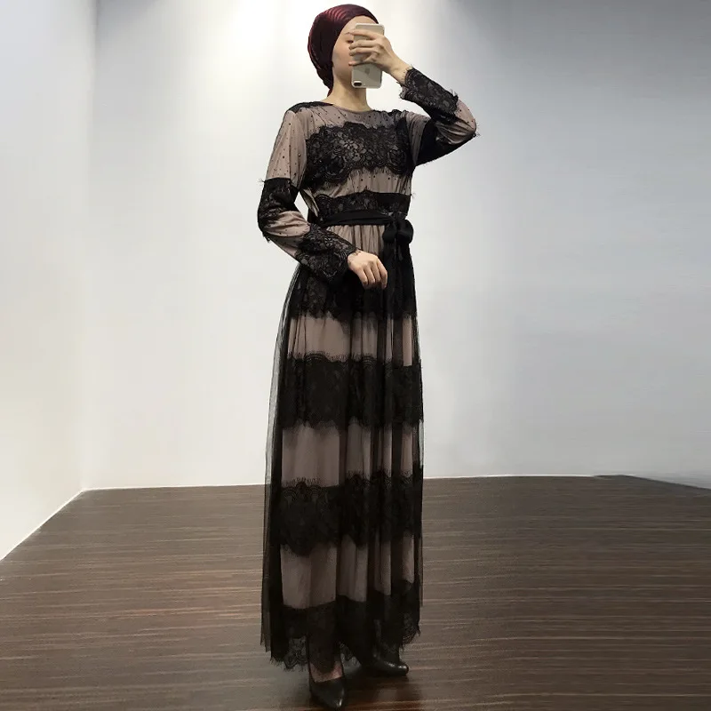 2019 Офисные женские туфли в стиле пэчворк кружево платье Рамадан мусульманин