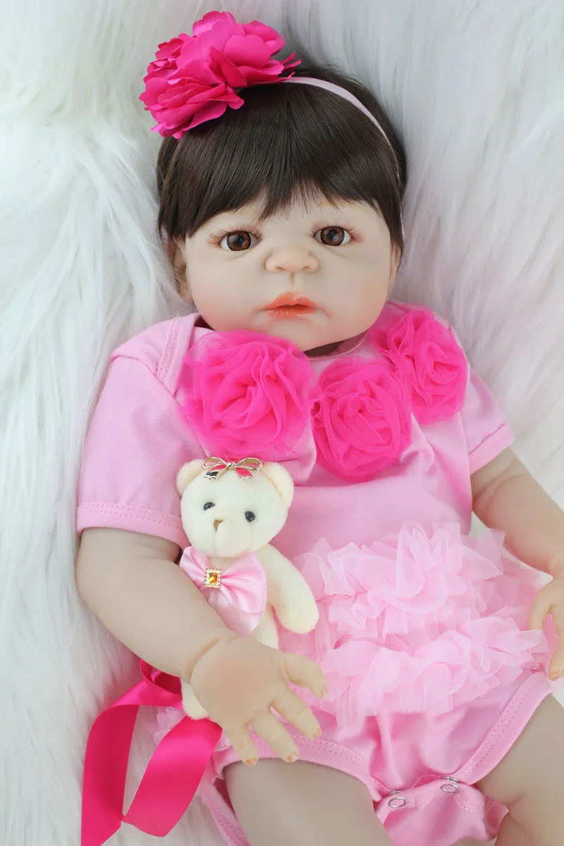 55 см силиконовый Reborn Girl Baby Doll игрушка реалистичное розовое платье принцессы