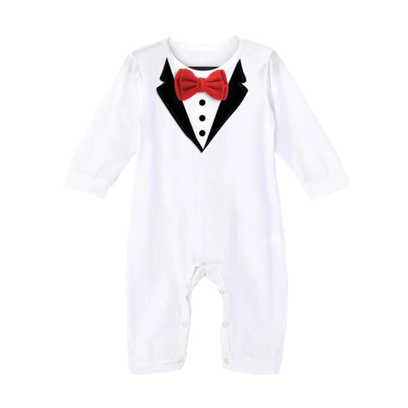 2018 Brand Baby Rompers Gentleman Costumes Party Wedding Tuxedo Suit Bowtie Boys Clothing Black White Newborn Infant Outfit |