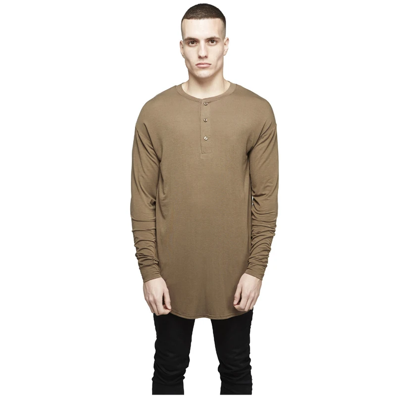 Новые осенние мужские футболки с удлиненной пуговицей брендовая одежда длинным