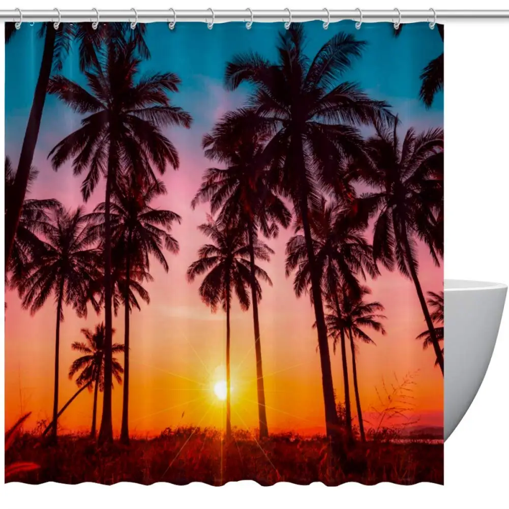 Водонепроницаемая душевая занавеска С пальмами и закатом | Дом сад