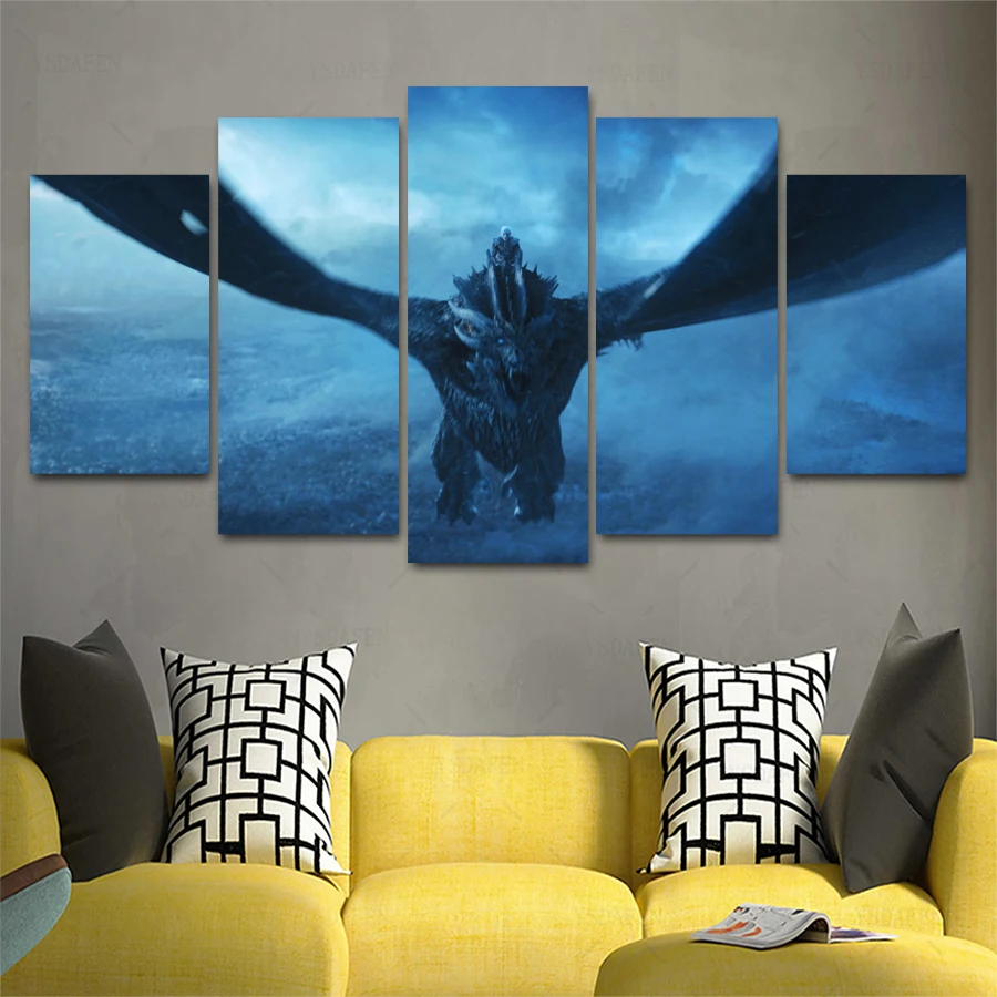 Прямая поставка HD 5 Панель Холст Искусство GOT night king dragon flyPainting домашний Декор